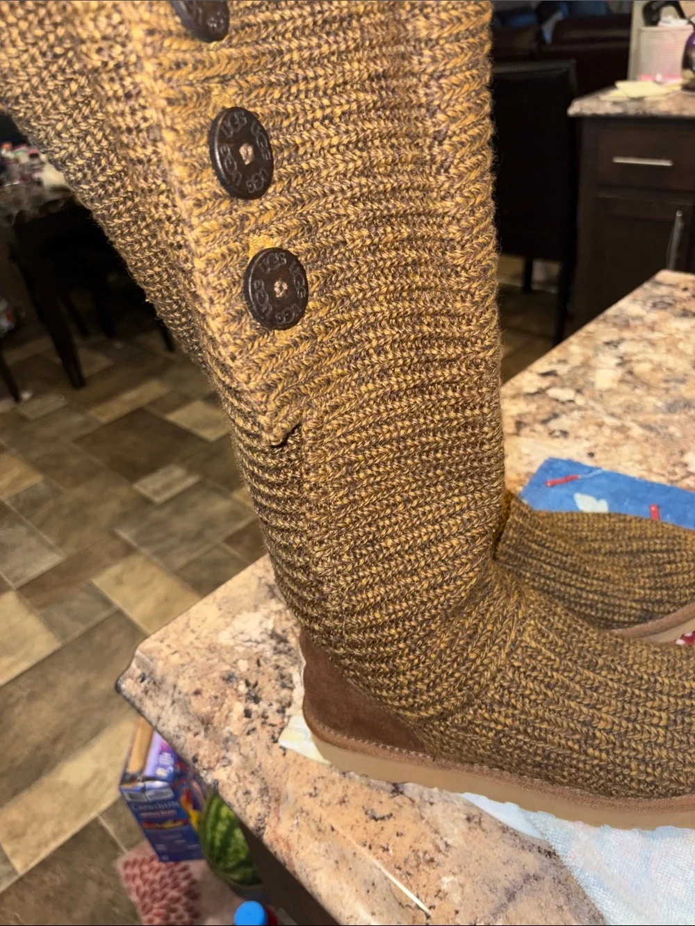 UGG Women's-Knee Knit Boots in Brown VGC Preowned